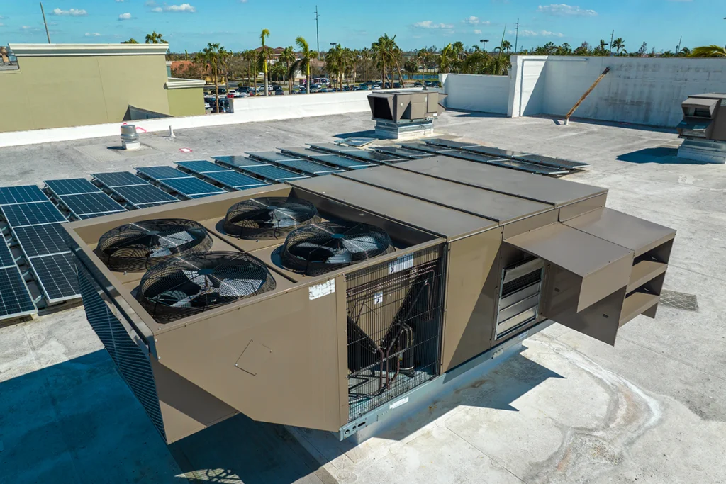 Commercial rooftop unit showing an HVAC economizer system used to improve energy efficiency and reduce cooling costs